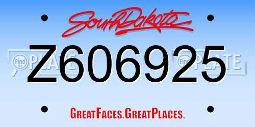 Z606925 South Dakota License Plate