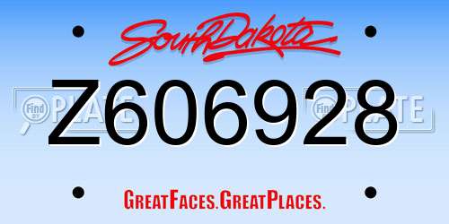 Z606928 South Dakota License Plate