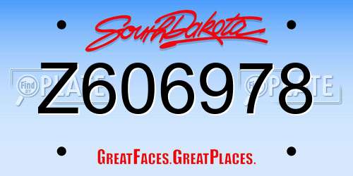 Z606978 South Dakota License Plate