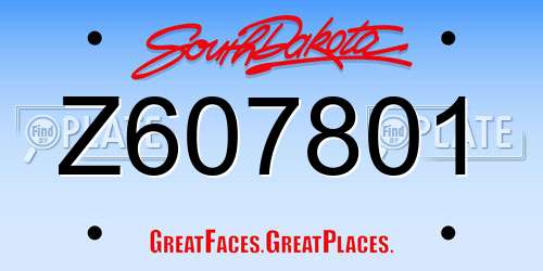 Z607801 South Dakota License Plate