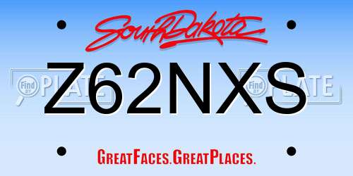 Z62NXS South Dakota License Plate