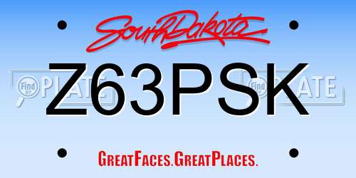 Z63PSK South Dakota License Plate