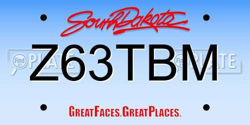 Z63TBM South Dakota License Plate
