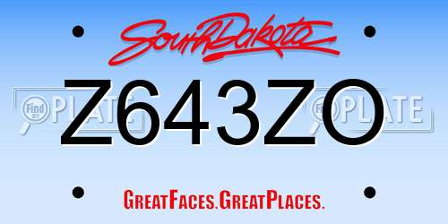 Z643ZO South Dakota License Plate