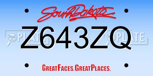 Z643ZQ South Dakota License Plate