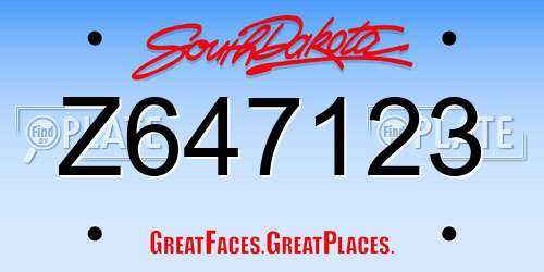 Z647123 South Dakota License Plate
