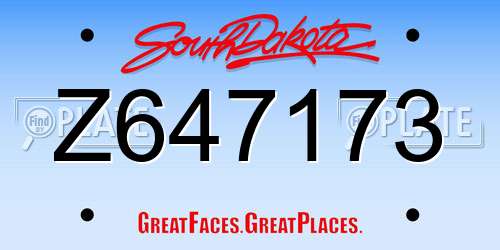Z647173 South Dakota License Plate