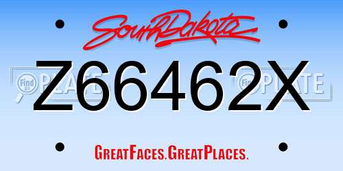 Z66462X South Dakota License Plate