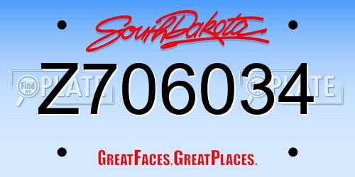 Z706034 South Dakota License Plate