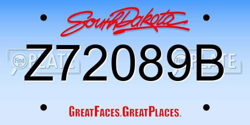 Z72089B South Dakota License Plate