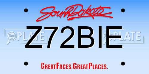 Z72BIE South Dakota License Plate