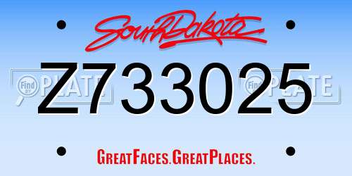 Z733025 South Dakota License Plate