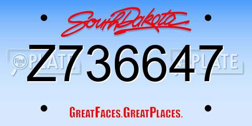 Z736647 South Dakota License Plate