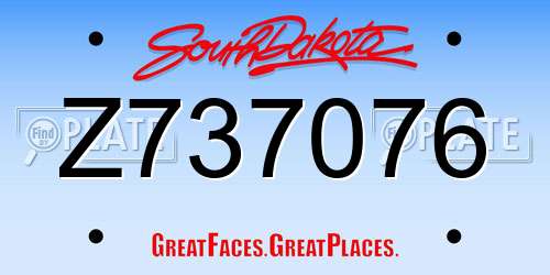 Z737076 South Dakota License Plate