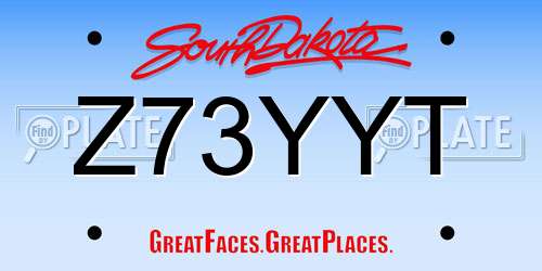 Z73YYT South Dakota License Plate