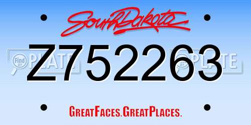 Z752263 South Dakota License Plate