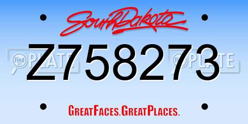 Z758273 South Dakota License Plate