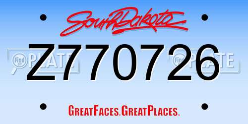 Z770726 South Dakota License Plate