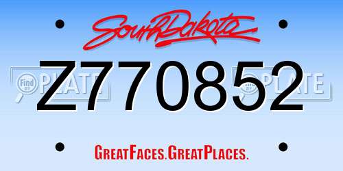 Z770852 South Dakota License Plate