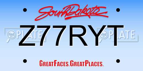 Z77RYT South Dakota License Plate