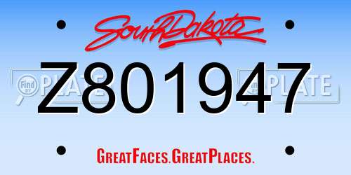 Z801947 South Dakota License Plate