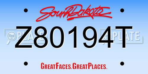 Z80194T South Dakota License Plate