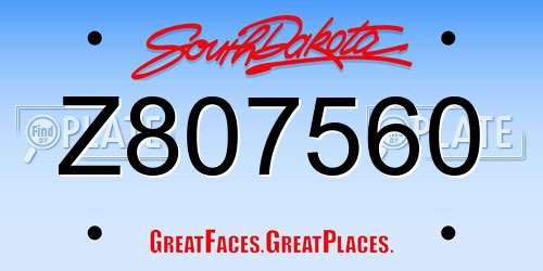 Z807560 South Dakota License Plate