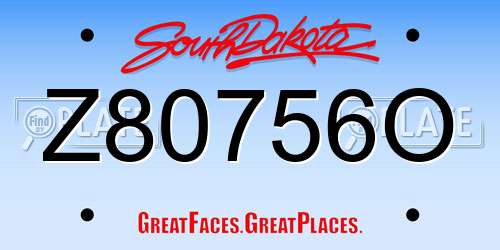 Z80756O South Dakota License Plate