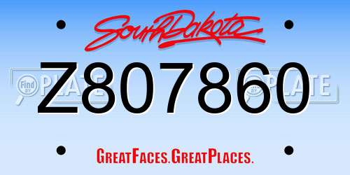 Z807860 South Dakota License Plate