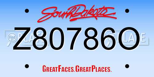 Z80786O South Dakota License Plate