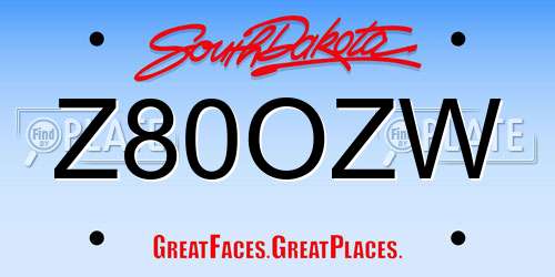 Z80OZW South Dakota License Plate