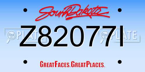 Z82077I South Dakota License Plate