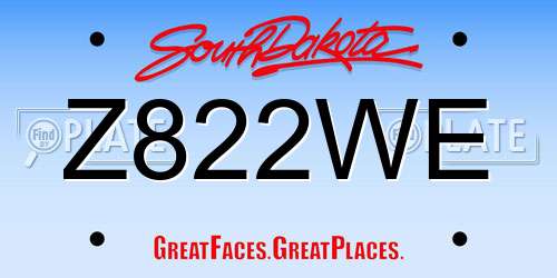 Z822WE South Dakota License Plate