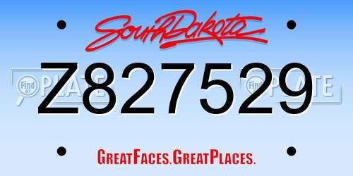 Z827529 South Dakota License Plate