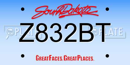 Z832BT South Dakota License Plate