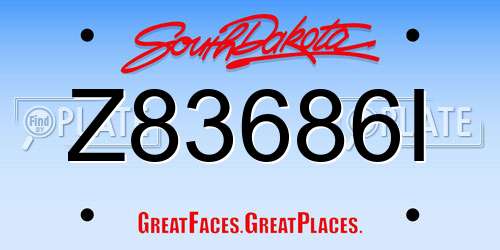Z83686I South Dakota License Plate