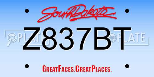 Z837BT South Dakota License Plate