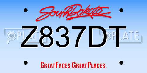 Z837DT South Dakota License Plate
