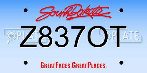 Z837OT South Dakota License Plate