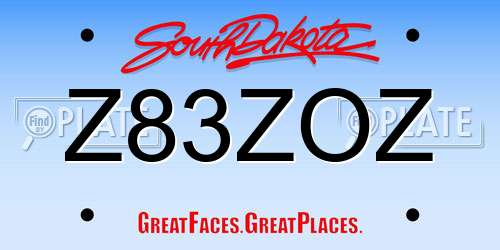 Z83ZOZ South Dakota License Plate