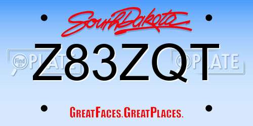 Z83ZQT South Dakota License Plate
