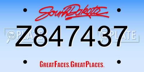 Z847437 South Dakota License Plate