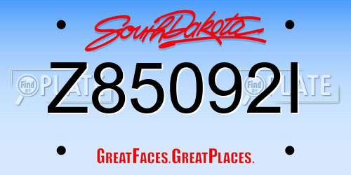 Z85092I South Dakota License Plate