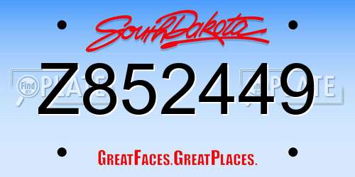 Z852449 South Dakota License Plate