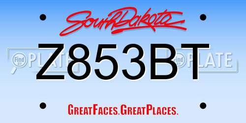 Z853BT South Dakota License Plate