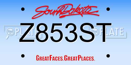 Z853ST South Dakota License Plate