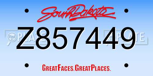 Z857449 South Dakota License Plate