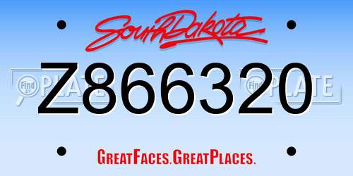 Z866320 South Dakota License Plate