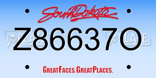 Z86637O South Dakota License Plate