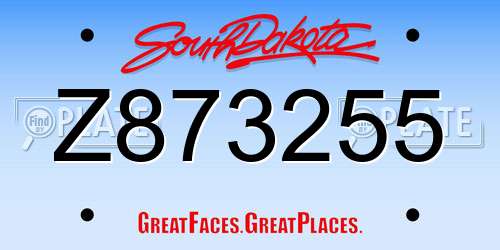 Z873255 South Dakota License Plate